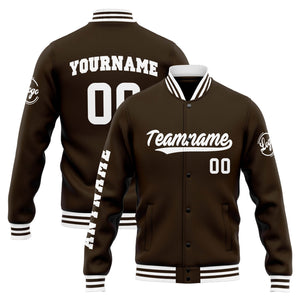 Chaqueta universitaria personalizada estilo Letterman para hombres-mujeres y jóvenes-color marrón y blanco