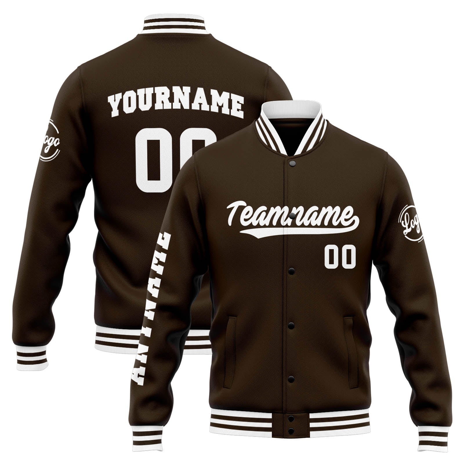 Chaqueta universitaria personalizada estilo Letterman para hombres-mujeres y jóvenes-color marrón y blanco