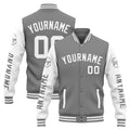Chaqueta universitaria personalizada estilo Letterman para hombres-mujeres y jóvenes-color gris y blanco