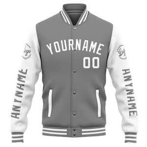 Chaqueta universitaria personalizada estilo Letterman para hombres-mujeres y jóvenes-color gris y blanco