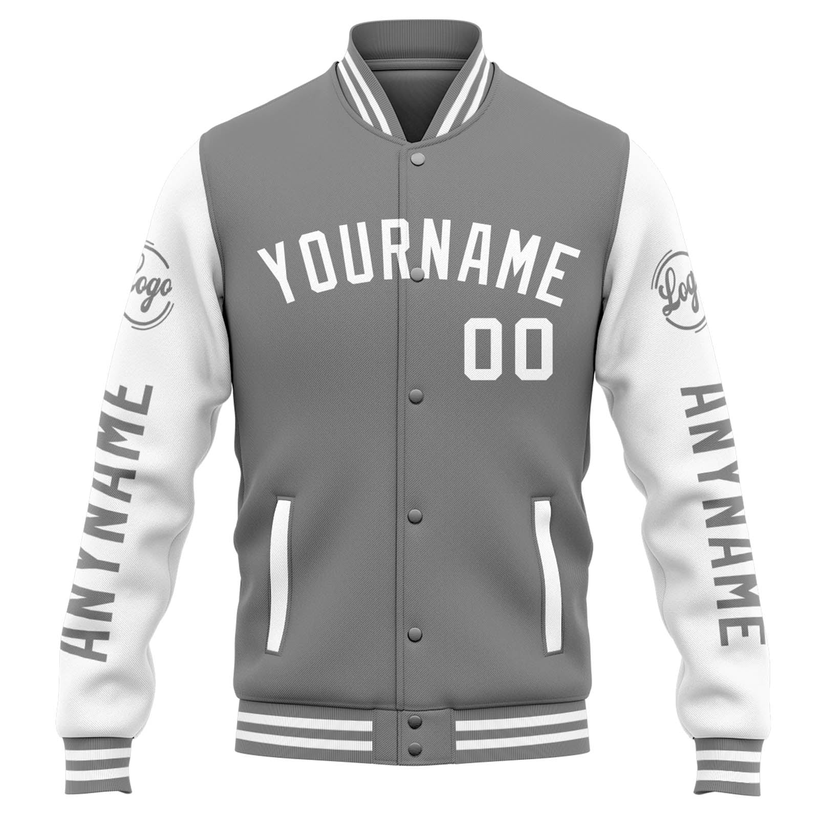 Chaqueta universitaria personalizada estilo Letterman para hombres-mujeres y jóvenes-color gris y blanco