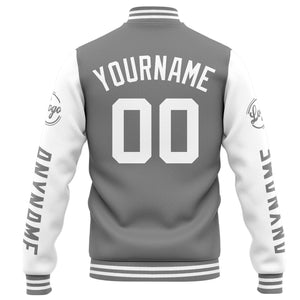 Chaqueta universitaria personalizada estilo Letterman para hombres-mujeres y jóvenes-color gris y blanco