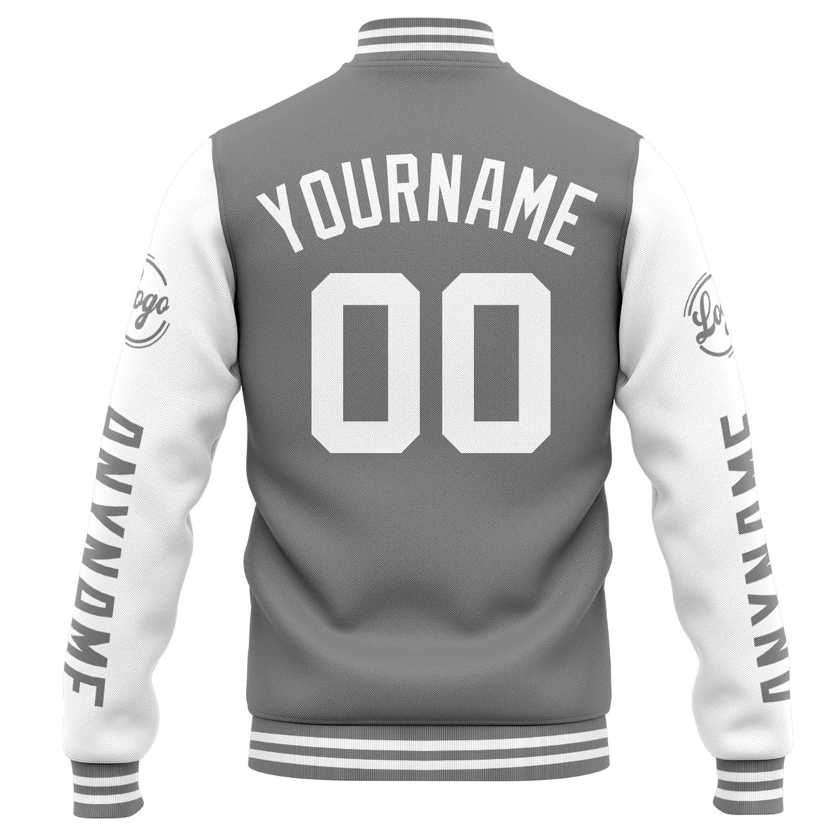 Chaqueta universitaria personalizada estilo Letterman para hombres-mujeres y jóvenes-color gris y blanco