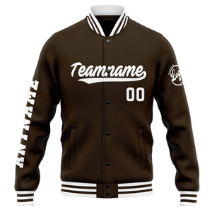 Chaqueta universitaria personalizada estilo Letterman para hombres-mujeres y jóvenes-color marrón y blanco