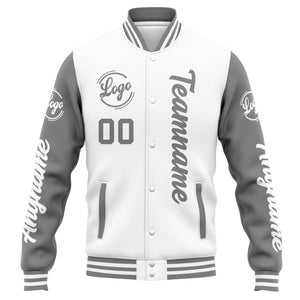 Chaqueta universitaria personalizada estilo Letterman para hombres-mujeres y jóvenes-color blanco y gris