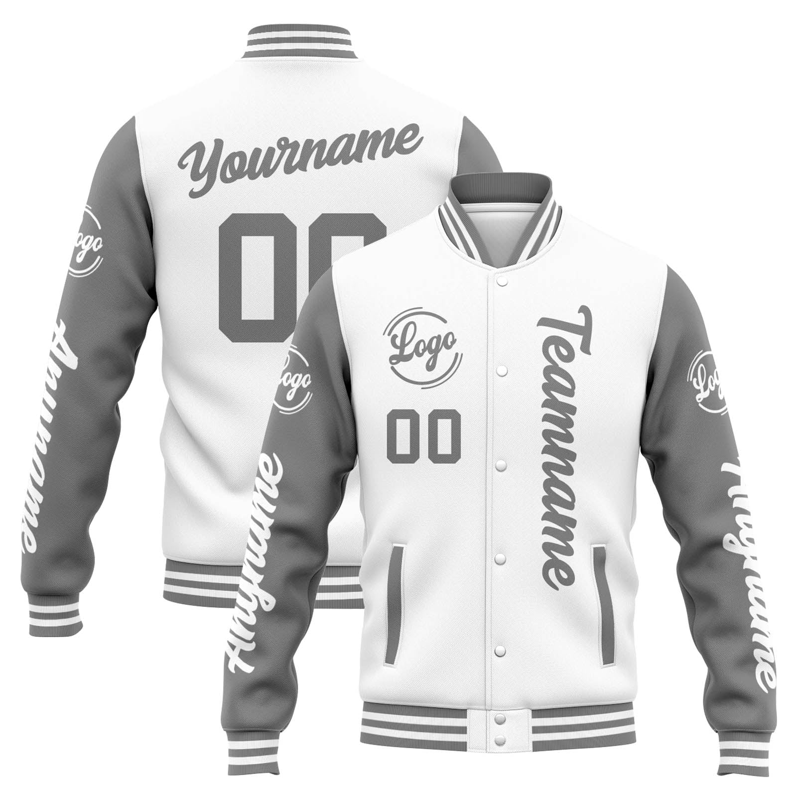 Chaqueta universitaria personalizada estilo Letterman para hombres-mujeres y jóvenes-color blanco y gris