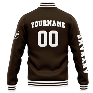 Chaqueta universitaria personalizada estilo Letterman para hombres-mujeres y jóvenes-color marrón y blanco