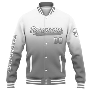 Chaqueta universitaria personalizada estilo Letterman para hombres-mujeres y jóvenes-color blanco y gris degradado