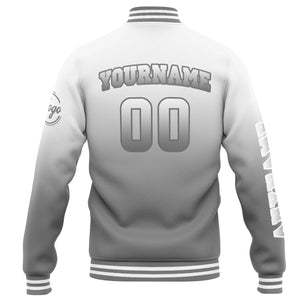 Chaqueta universitaria personalizada estilo Letterman para hombres-mujeres y jóvenes-color blanco y gris degradado