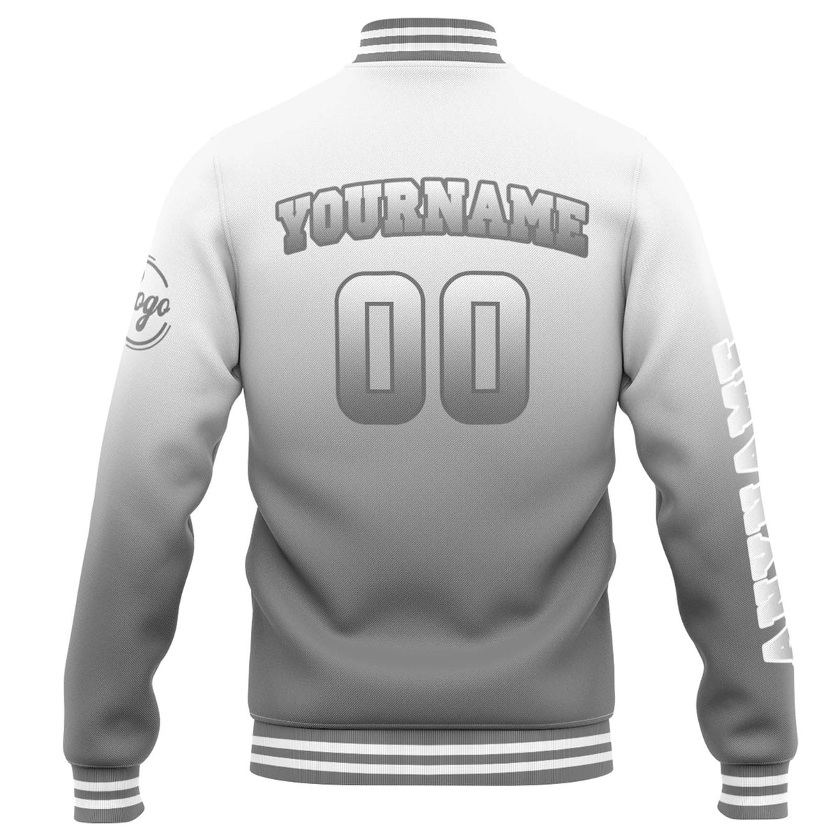 Chaqueta universitaria personalizada estilo Letterman para hombres-mujeres y jóvenes-color blanco y gris degradado