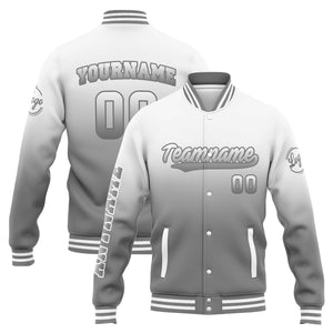 Chaqueta universitaria personalizada estilo Letterman para hombres-mujeres y jóvenes-color blanco y gris degradado