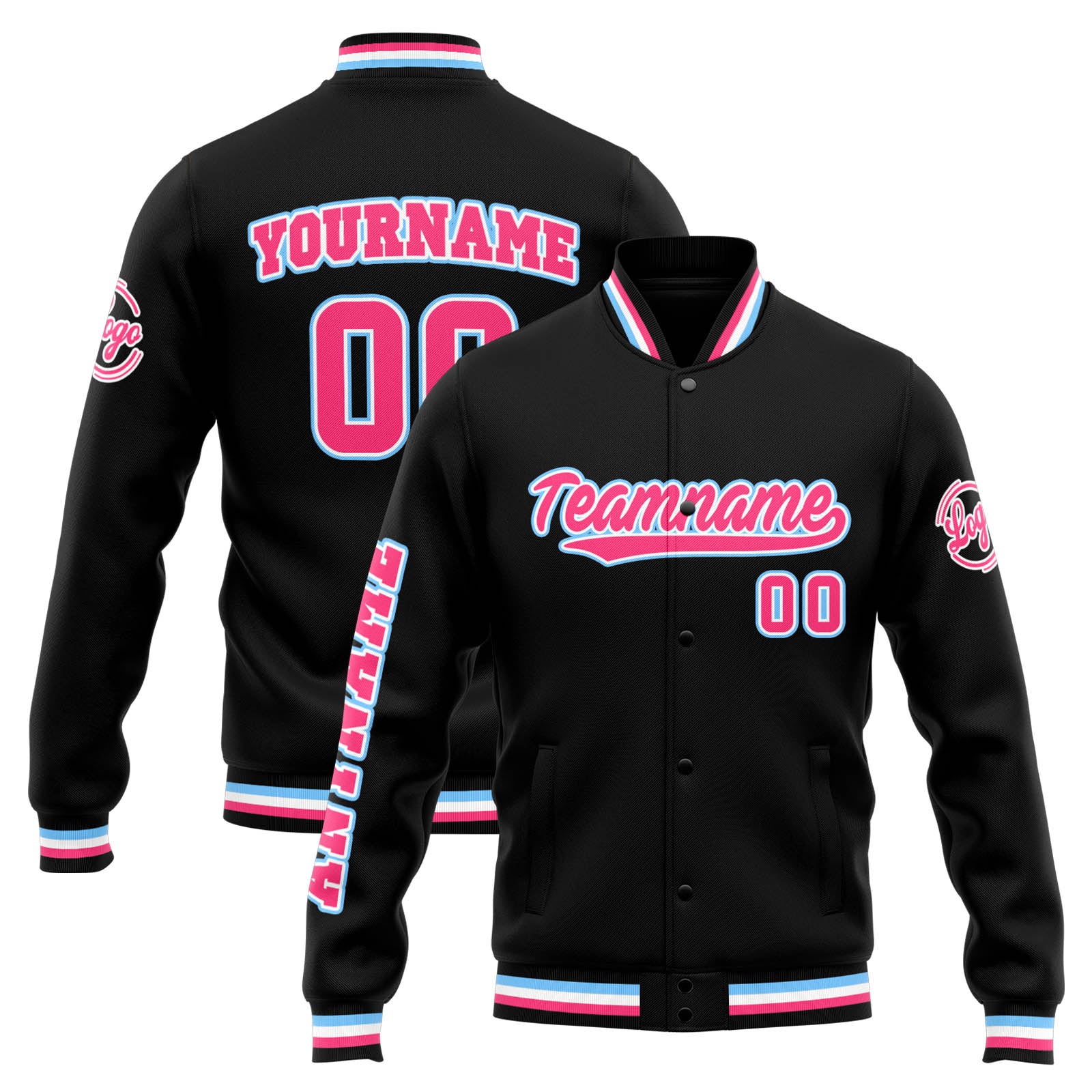 Chaqueta universitaria personalizada estilo Letterman para hombres-mujeres y jóvenes-color negro y rosa