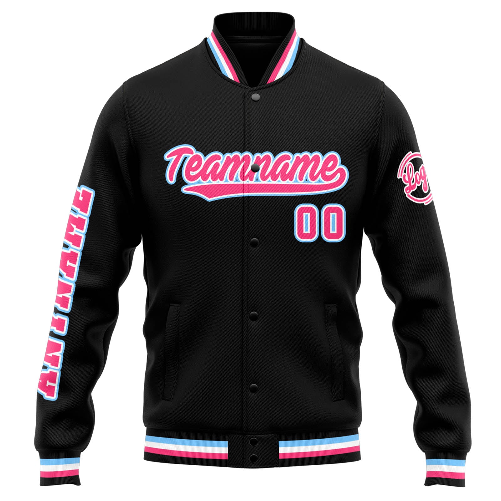 Chaqueta universitaria personalizada estilo Letterman para hombres-mujeres y jóvenes-color negro y rosa