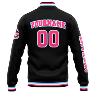 Chaqueta universitaria personalizada estilo Letterman para hombres-mujeres y jóvenes-color negro y rosa