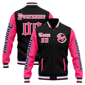 Chaqueta universitaria personalizada estilo Letterman para hombres-mujeres y jóvenes-color negro y rosa