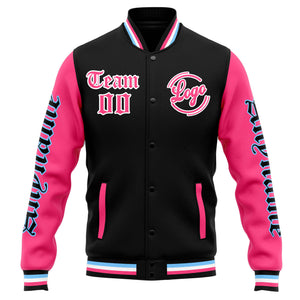 Chaqueta universitaria personalizada estilo Letterman para hombres-mujeres y jóvenes-color negro y rosa