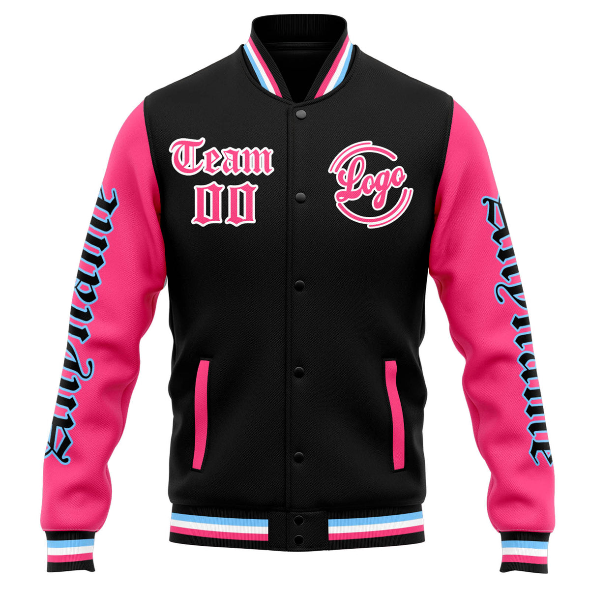 Chaqueta universitaria personalizada estilo Letterman para hombres-mujeres y jóvenes-color negro y rosa