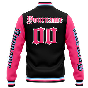 Chaqueta universitaria personalizada estilo Letterman para hombres-mujeres y jóvenes-color negro y rosa