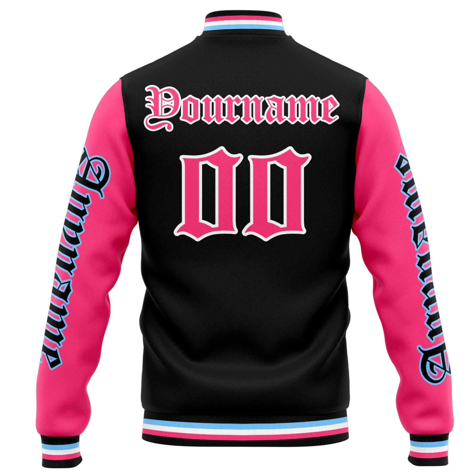 Chaqueta universitaria personalizada estilo Letterman para hombres-mujeres y jóvenes-color negro y rosa