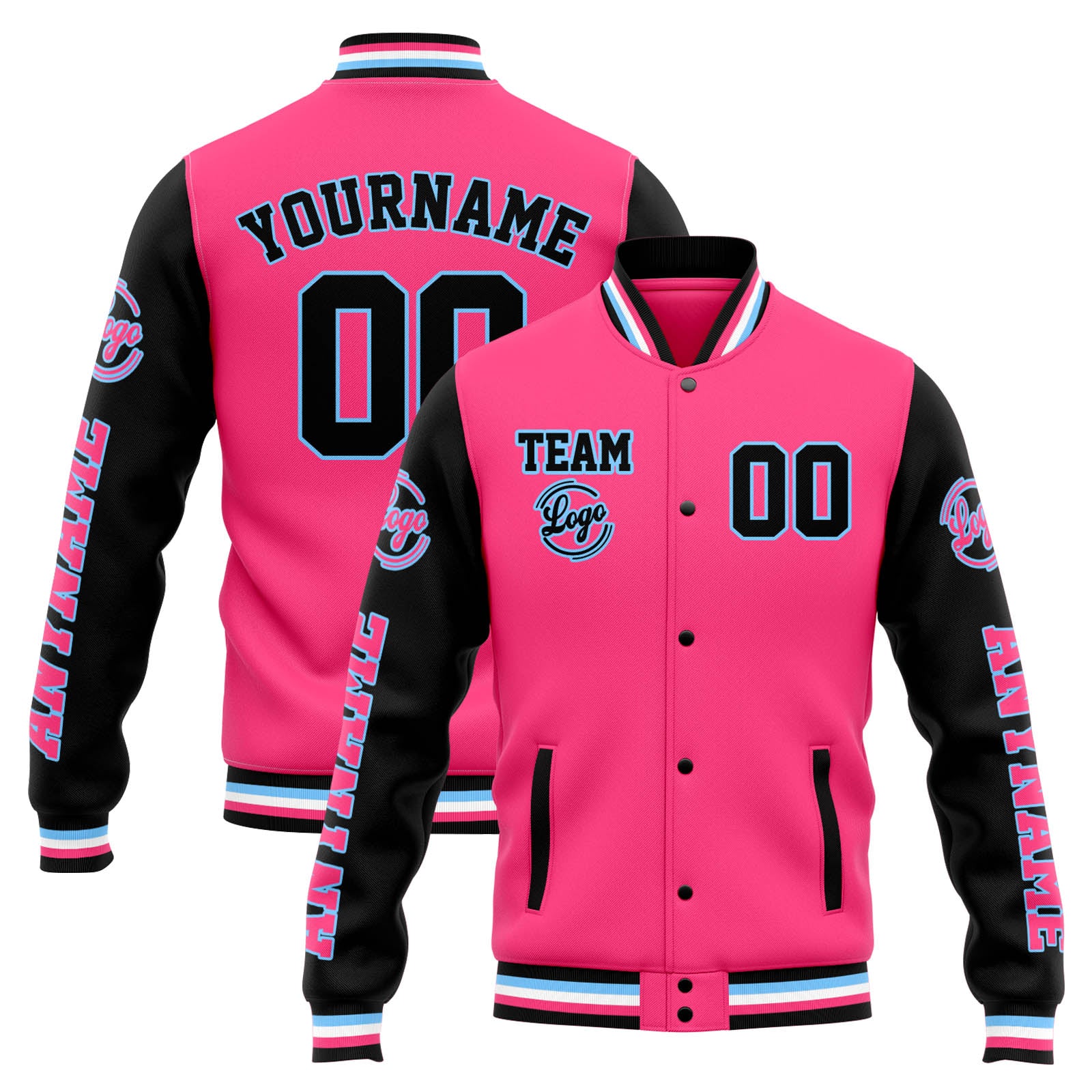 Chaqueta universitaria personalizada estilo Letterman para hombres-mujeres y jóvenes-color rosa y negro