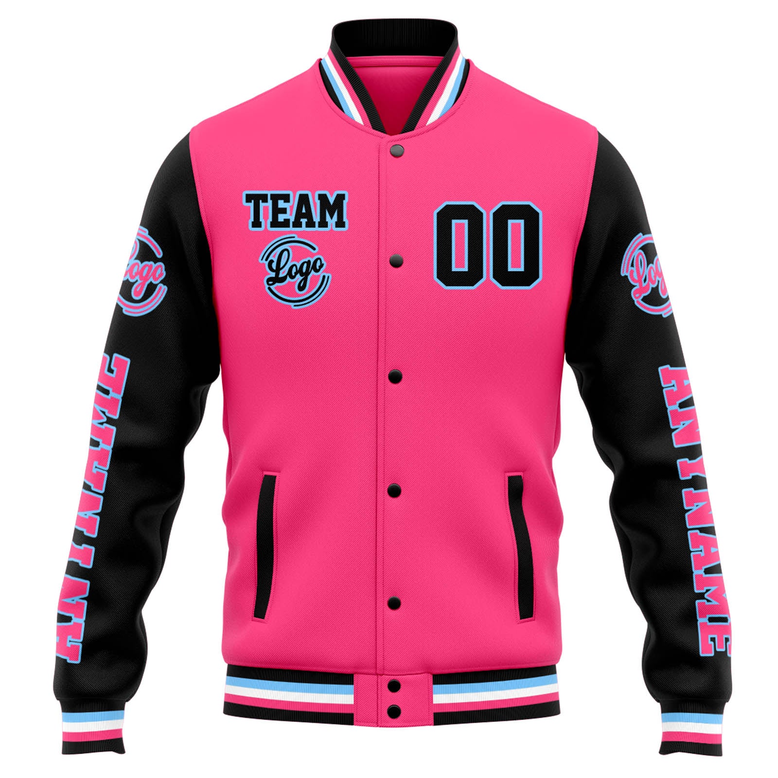 Chaqueta universitaria personalizada estilo Letterman para hombres-mujeres y jóvenes-color rosa y negro