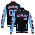 Chaqueta universitaria personalizada estilo Letterman para hombres-mujeres y jóvenes-color negro y azul claro