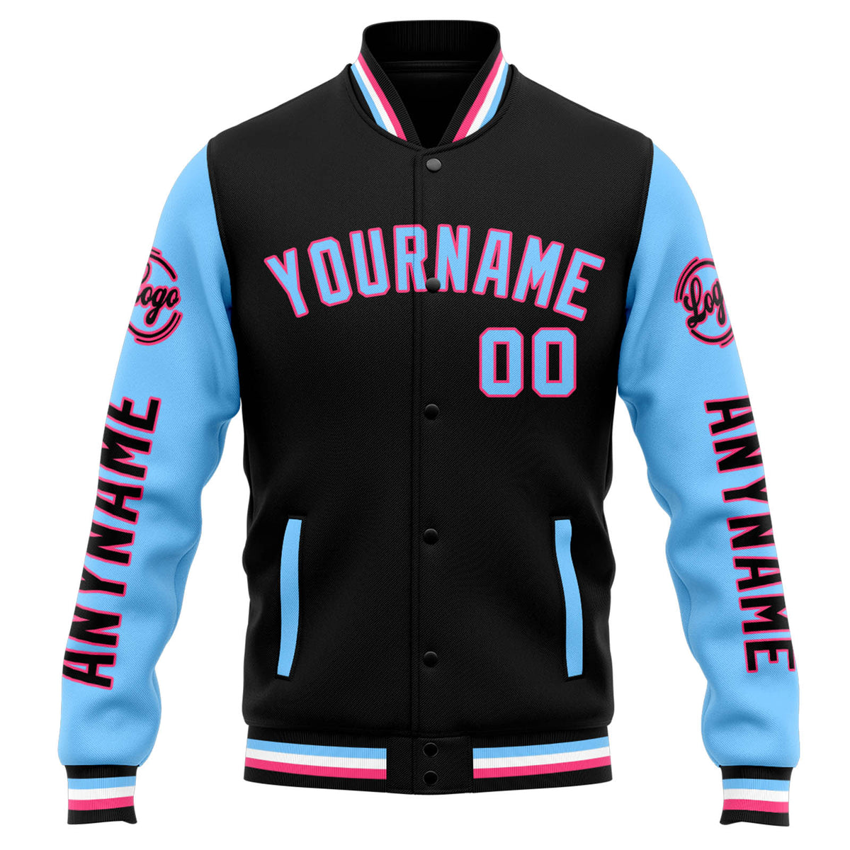 Chaqueta universitaria personalizada estilo Letterman para hombres-mujeres y jóvenes-color negro y azul claro