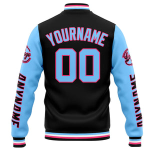 Chaqueta universitaria personalizada estilo Letterman para hombres-mujeres y jóvenes-color negro y azul claro