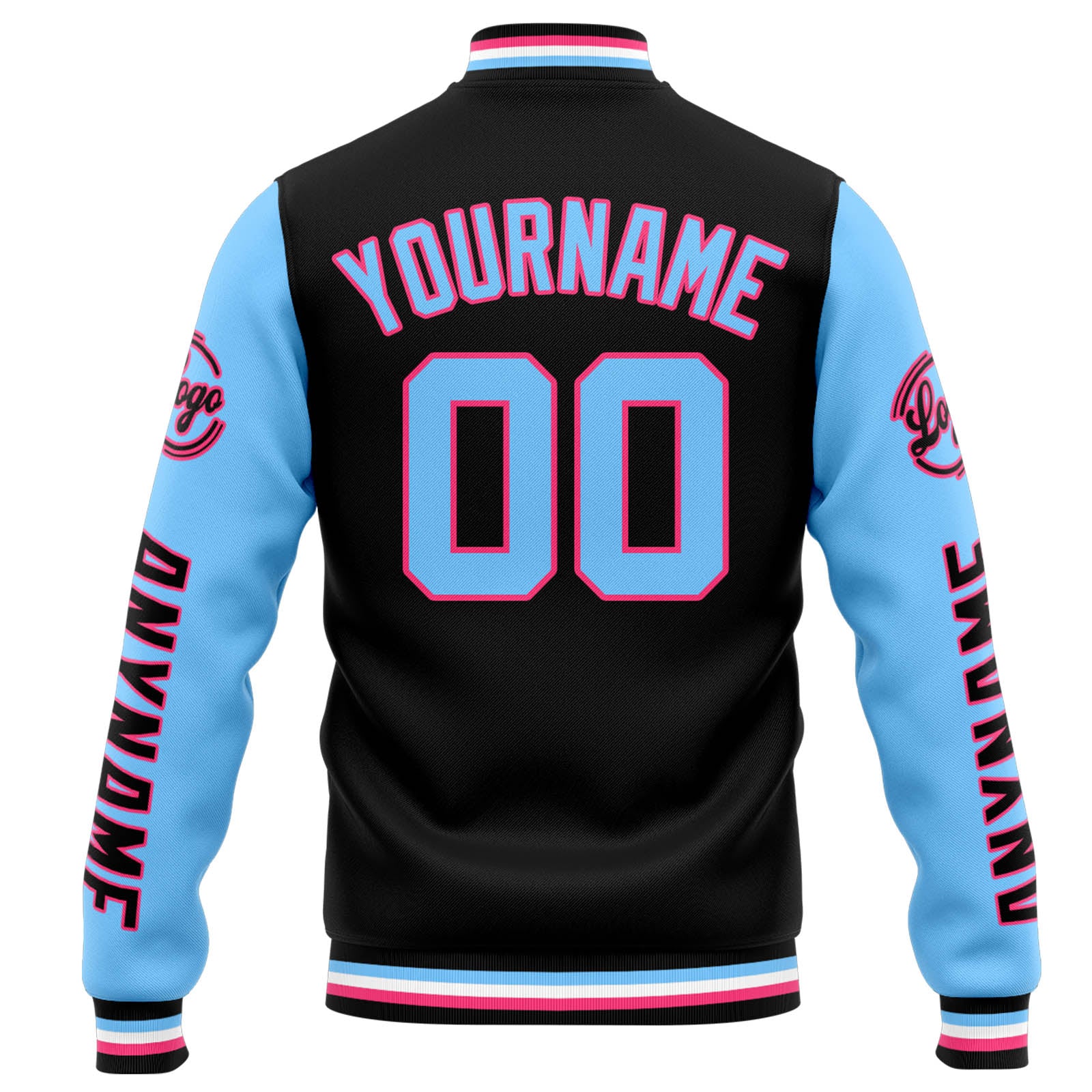 Chaqueta universitaria personalizada estilo Letterman para hombres-mujeres y jóvenes-color negro y azul claro