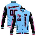 Chaqueta universitaria personalizada estilo Letterman para hombres-mujeres y jóvenes-color azul claro y negro