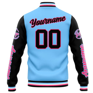 Chaqueta universitaria personalizada estilo Letterman para hombres-mujeres y jóvenes-color azul claro y negro