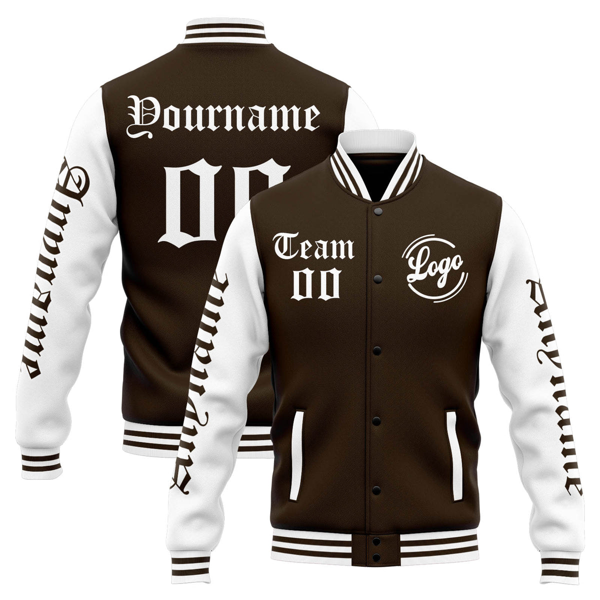 Chaqueta universitaria personalizada estilo Letterman para hombres-mujeres y jóvenes-color marrón y blanco
