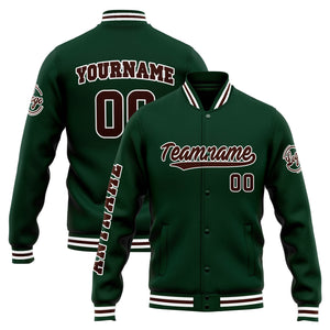 Chaqueta universitaria personalizada estilo Letterman para hombres-mujeres y jóvenes-color verde y marrón