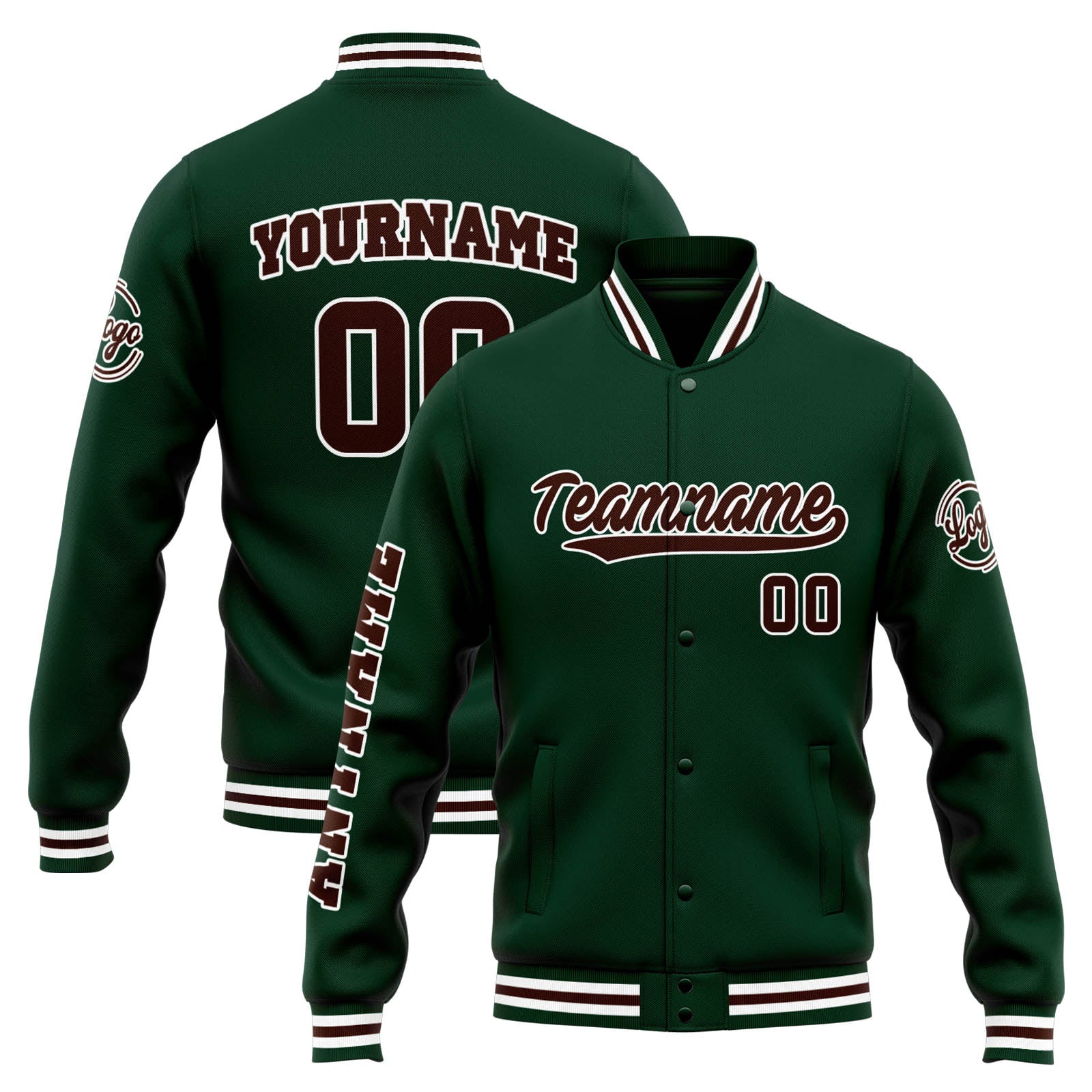 Chaqueta universitaria personalizada estilo Letterman para hombres-mujeres y jóvenes-color verde y marrón