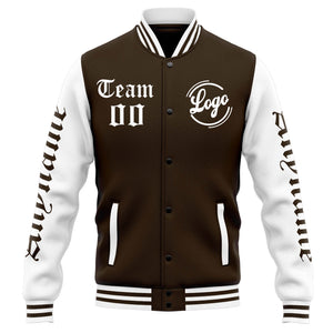 Chaqueta universitaria personalizada estilo Letterman para hombres-mujeres y jóvenes-color marrón y blanco
