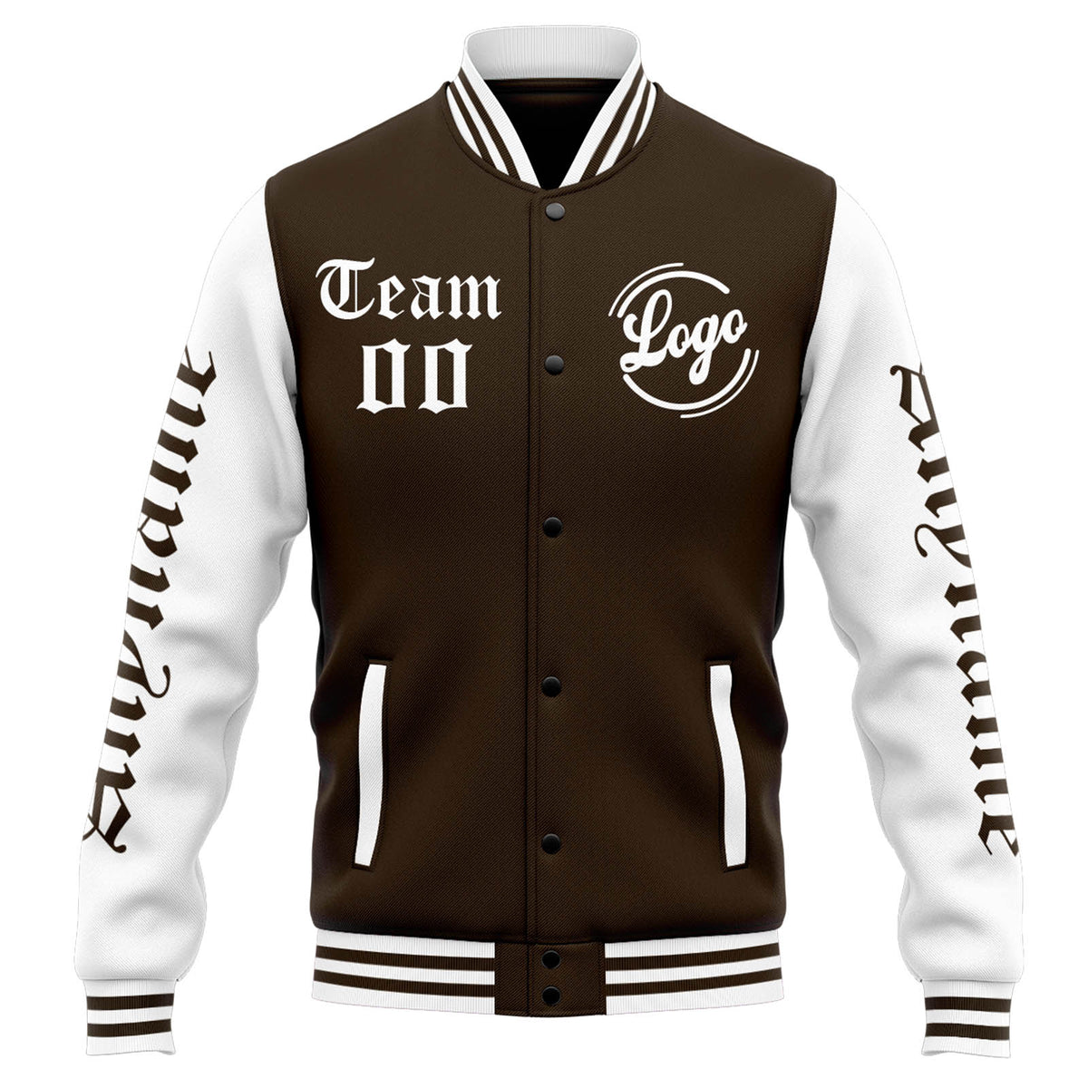 Chaqueta universitaria personalizada estilo Letterman para hombres-mujeres y jóvenes-color marrón y blanco