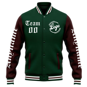 Chaqueta universitaria personalizada estilo Letterman para hombres-mujeres y jóvenes-color verde y marrón