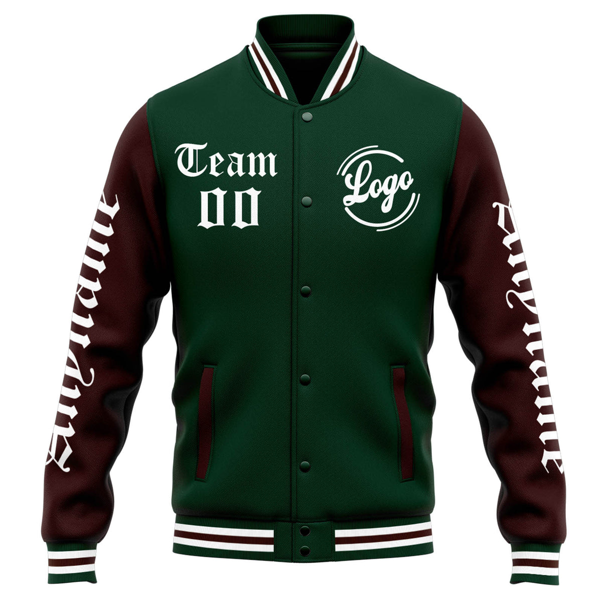 Chaqueta universitaria personalizada estilo Letterman para hombres-mujeres y jóvenes-color verde y marrón