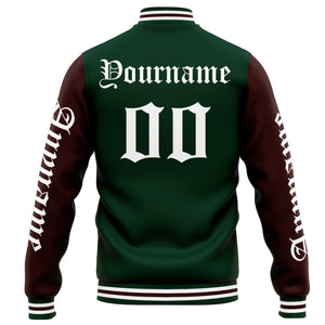 Chaqueta universitaria personalizada estilo Letterman para hombres-mujeres y jóvenes-color verde y marrón