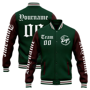Chaqueta universitaria personalizada estilo Letterman para hombres-mujeres y jóvenes-color verde y marrón