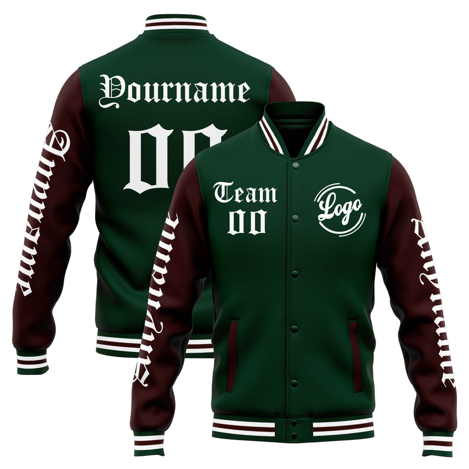 Chaqueta universitaria personalizada estilo Letterman para hombres-mujeres y jóvenes-color verde y marrón