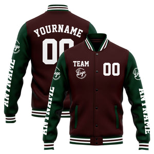Chaqueta universitaria personalizada estilo Letterman para hombres-mujeres y jóvenes-color marrón y verde
