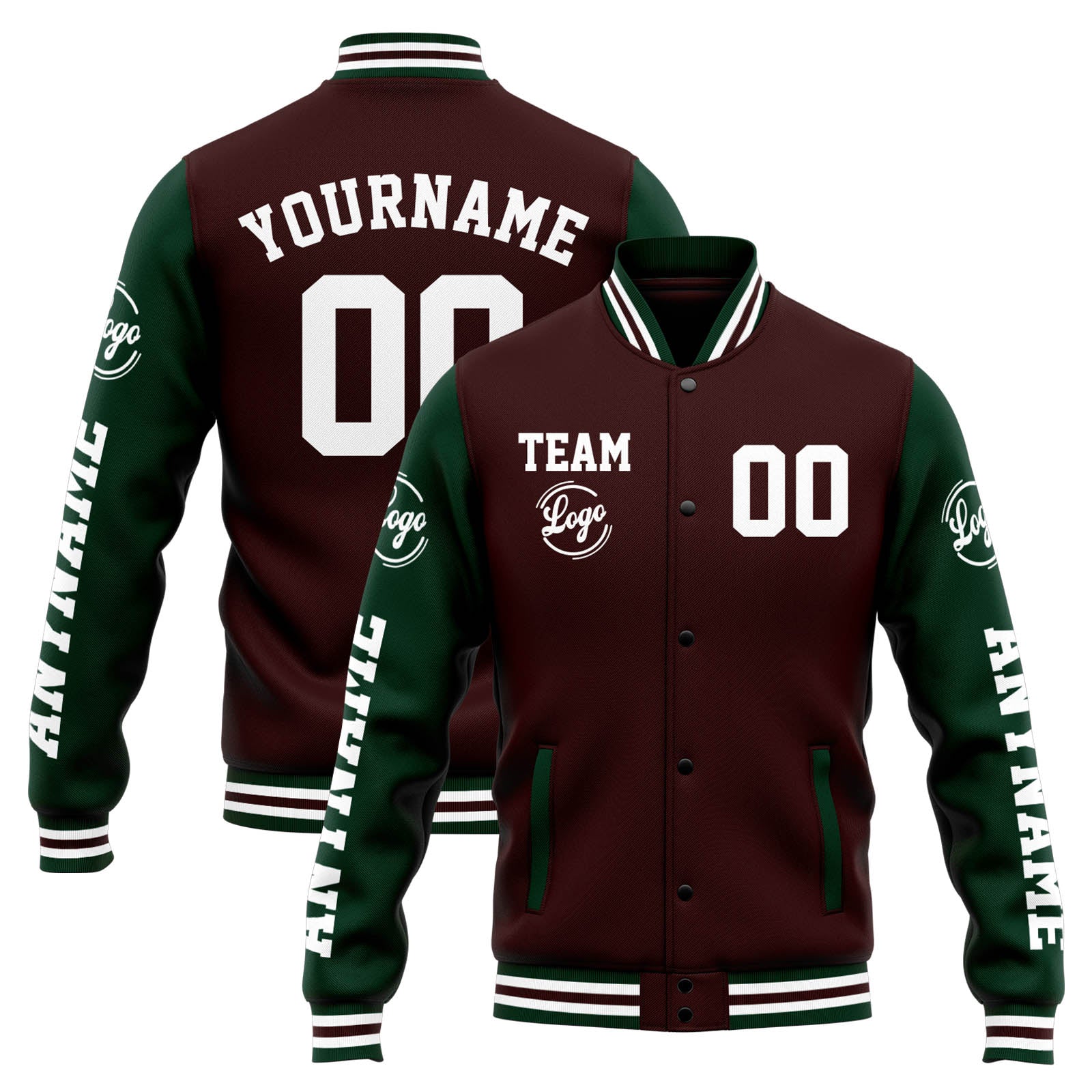 Chaqueta universitaria personalizada estilo Letterman para hombres-mujeres y jóvenes-color marrón y verde