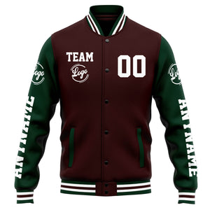 Chaqueta universitaria personalizada estilo Letterman para hombres-mujeres y jóvenes-color marrón y verde