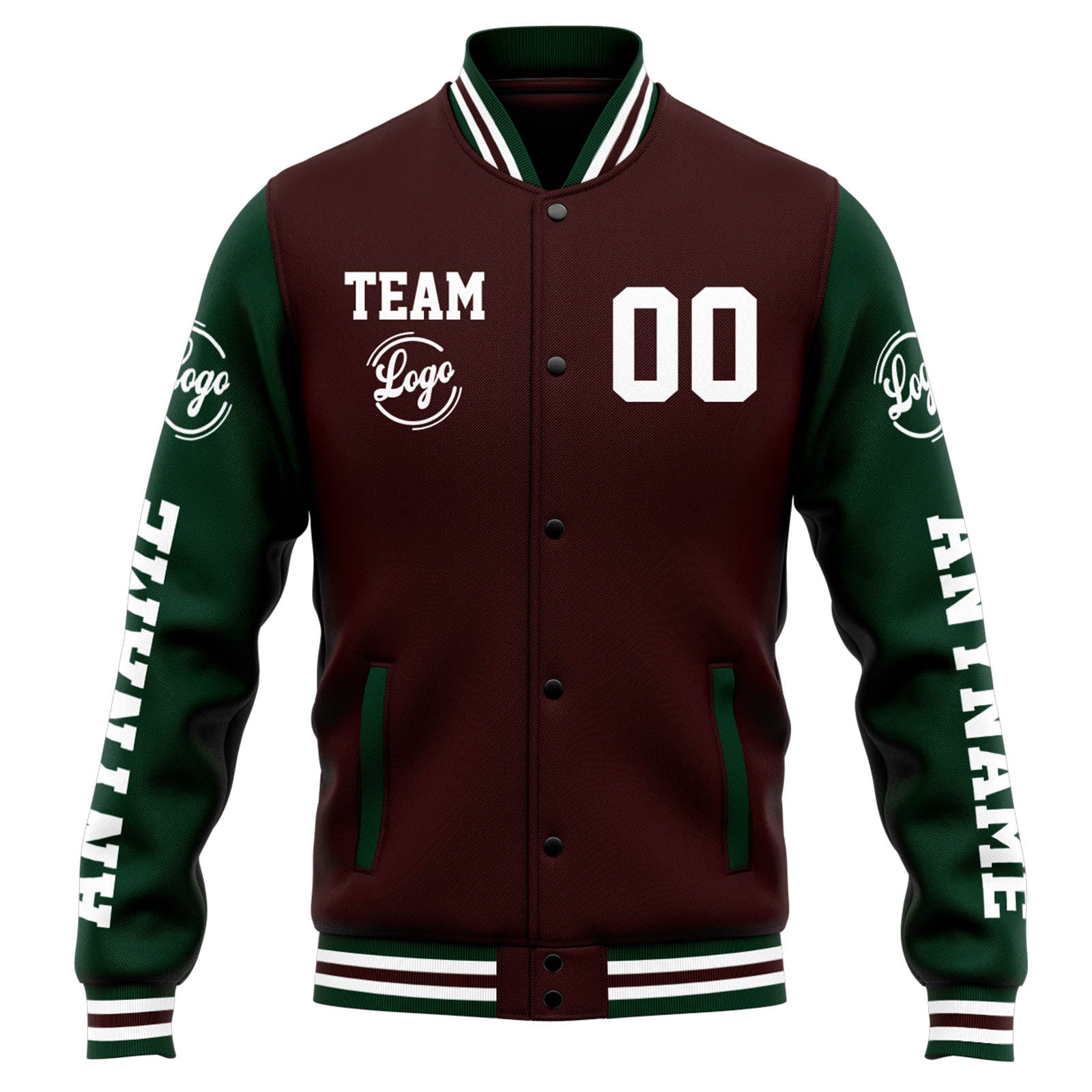 Chaqueta universitaria personalizada estilo Letterman para hombres-mujeres y jóvenes-color marrón y verde