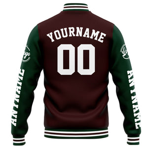 Chaqueta universitaria personalizada estilo Letterman para hombres-mujeres y jóvenes-color marrón y verde