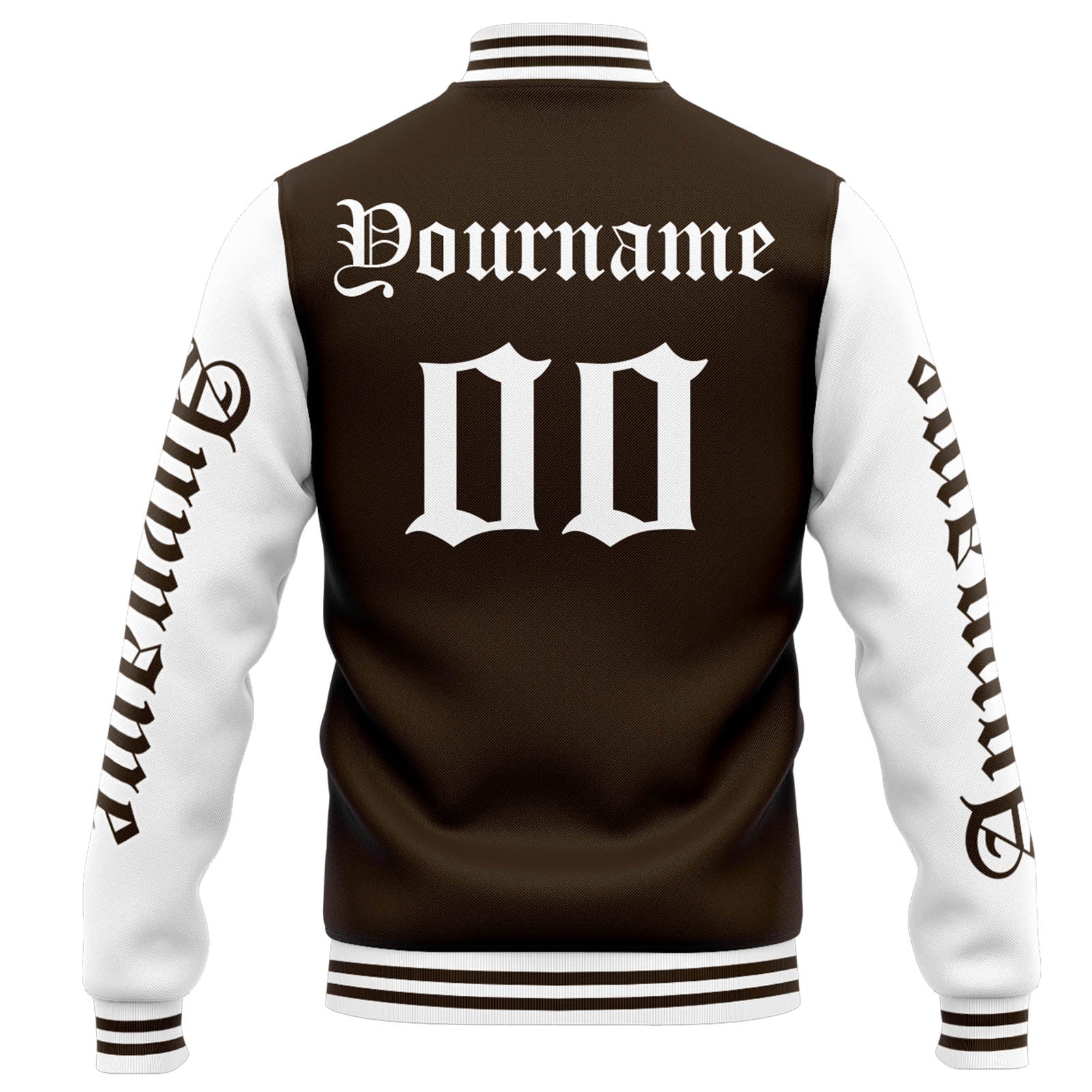 Chaqueta universitaria personalizada estilo Letterman para hombres-mujeres y jóvenes-color marrón y blanco
