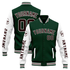 Chaqueta universitaria personalizada estilo Letterman para hombres-mujeres y jóvenes-color verde y blanco