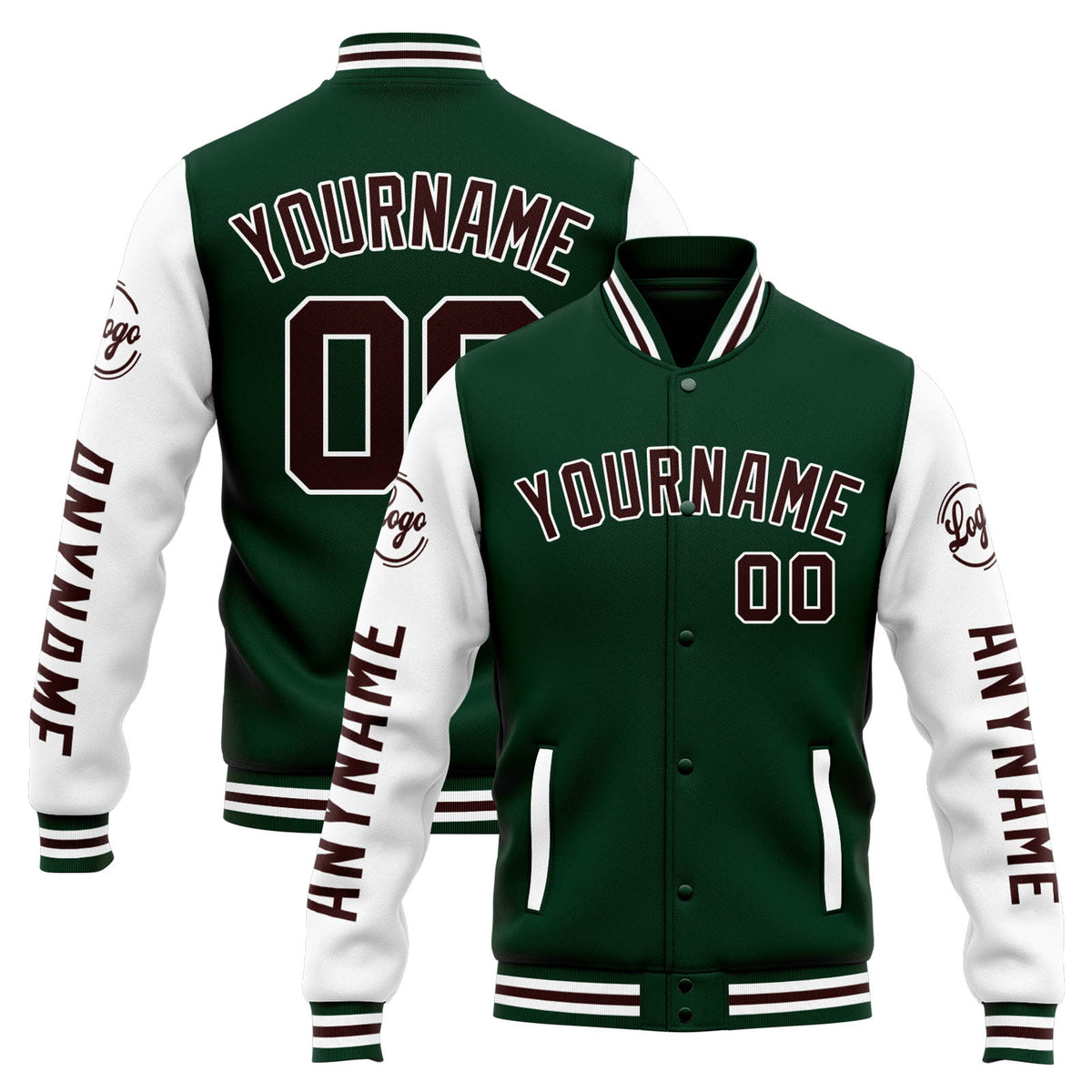 Chaqueta universitaria personalizada estilo Letterman para hombres-mujeres y jóvenes-color verde y blanco