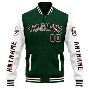 Chaqueta universitaria personalizada estilo Letterman para hombres-mujeres y jóvenes-color verde y blanco